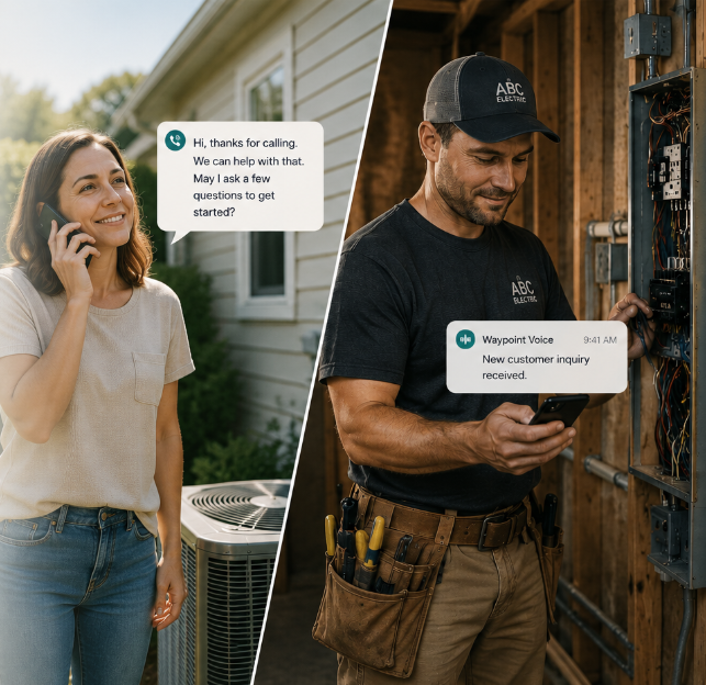 Customer calling an electrical business while the electrician receives the Waypoint Voice inquiry